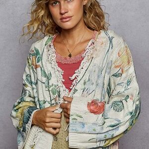 004 The Dawn Petal Floral Knit Women's Cardigan Sweater